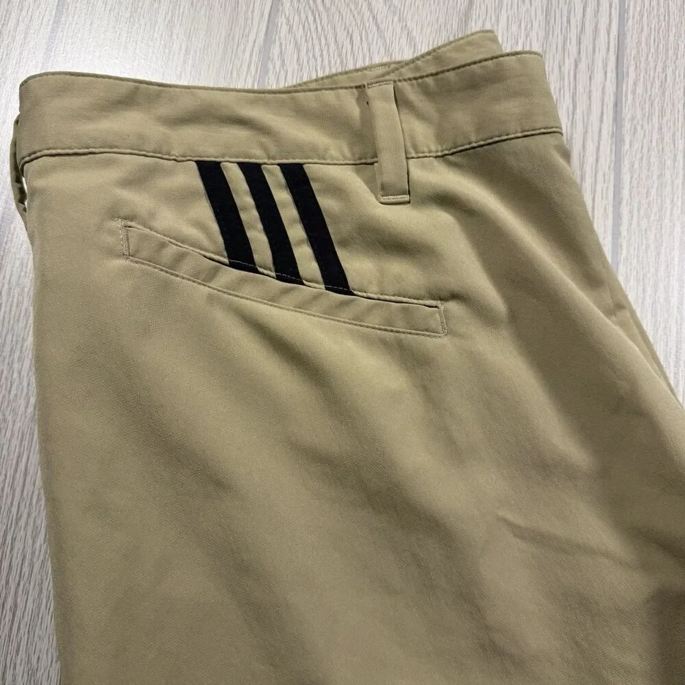 Adidas Golf Pants Men’s 38x32 Tan Performance Tech Lightweight Stripe Logo